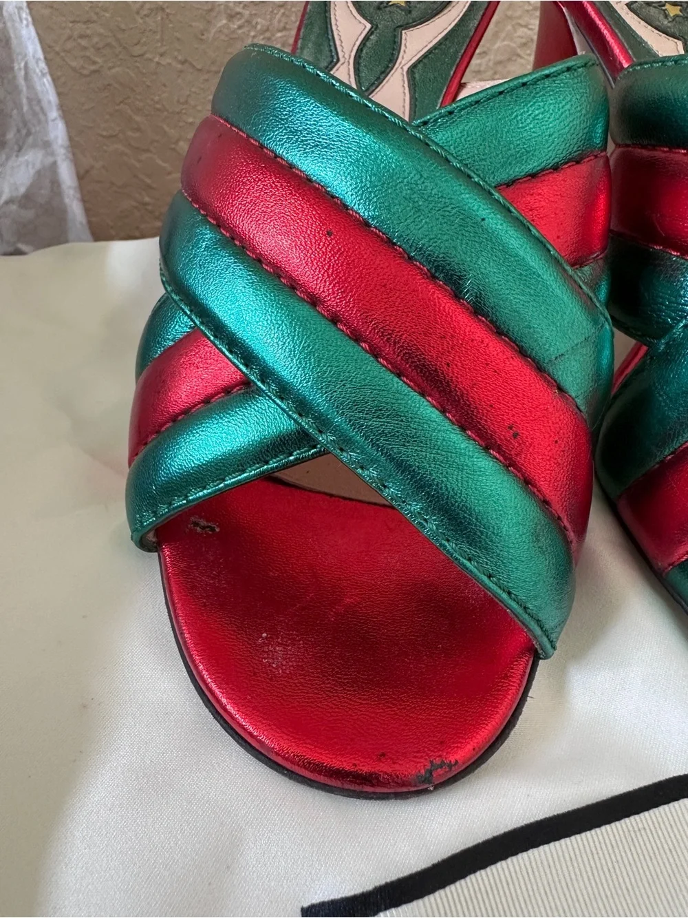 Gucci Metallic Teal and Fuchsia Crisscross Slide Mules - Picture 5 of 16
